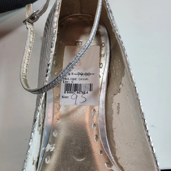 BCBG Silver Pauline Ankle Strap Wedge Shoes Size Women's 9.5 NEW with Defects - Picture 8 of 12